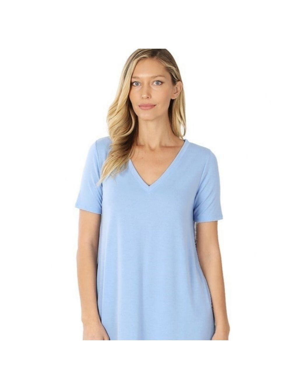 ZENANA Short Sleeve light Blue V Neck Top Size 3XL NWT